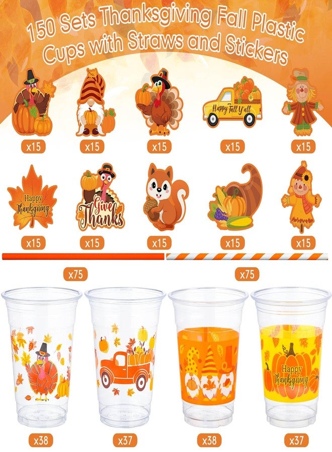 Uiifan أكواب بلاستيكية شفافة للاستخدام مرة واحدة من Uiifan، سعة 12 أونصة، 150 قطعة، مع 150 ماصة و150 ملصقًا، بتصميمات قزم، ديك رومي، يقطين، وشاحنة. مثالية لحفلات الخريف والحصاد. - Image 3